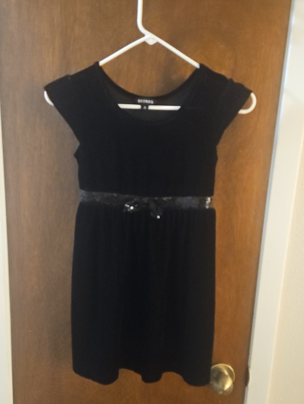 George Black Cap-Sleeve Dress with Sequin Waistband